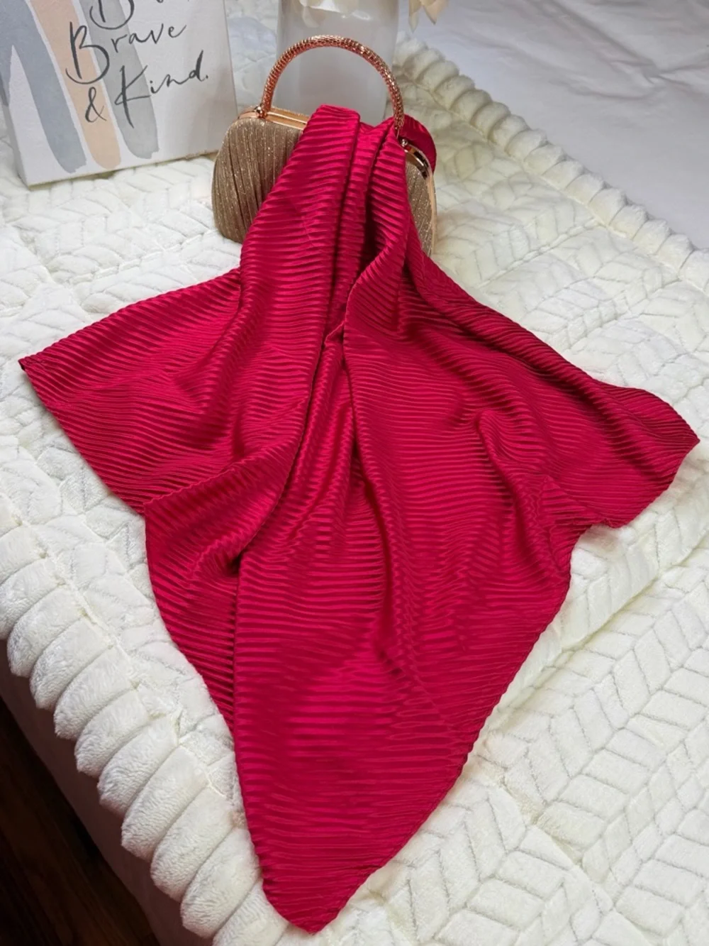 Elegant Bright Floral & Ruby Red Silk Scarves - Double Pack - Picture 4 of 14